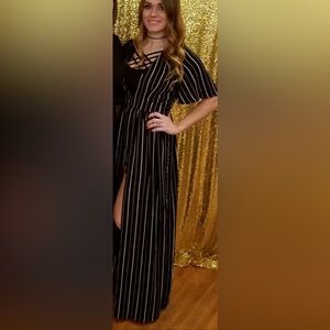Black and white stripe maxi romper
